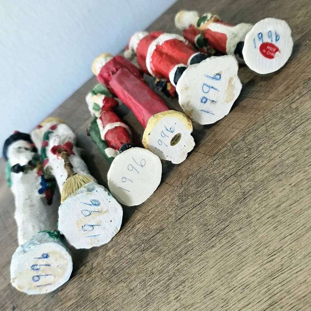 Vintage Lot 6 Old World Folk Art 1996 Tall Thin Pencil Santa Plaster Chalk Ware